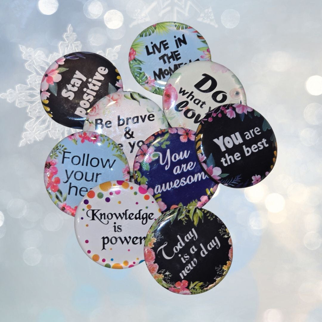 Yoga magnets with inspirational quotes and flowers
